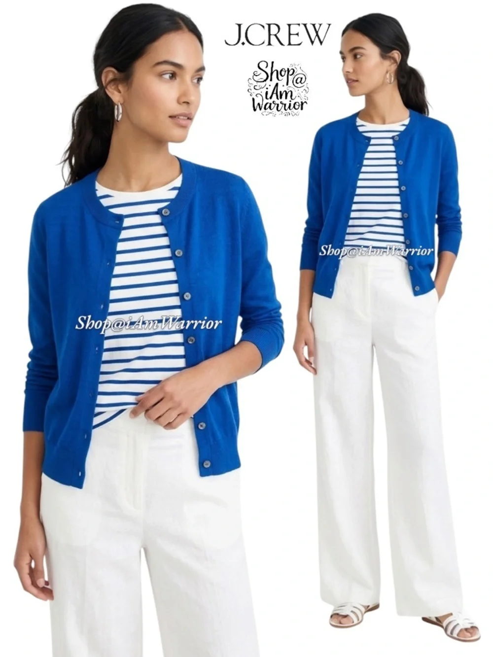 J.Crew electric blue Tippi fine wool crewneck cardigan sweater *shop@iamwarrior